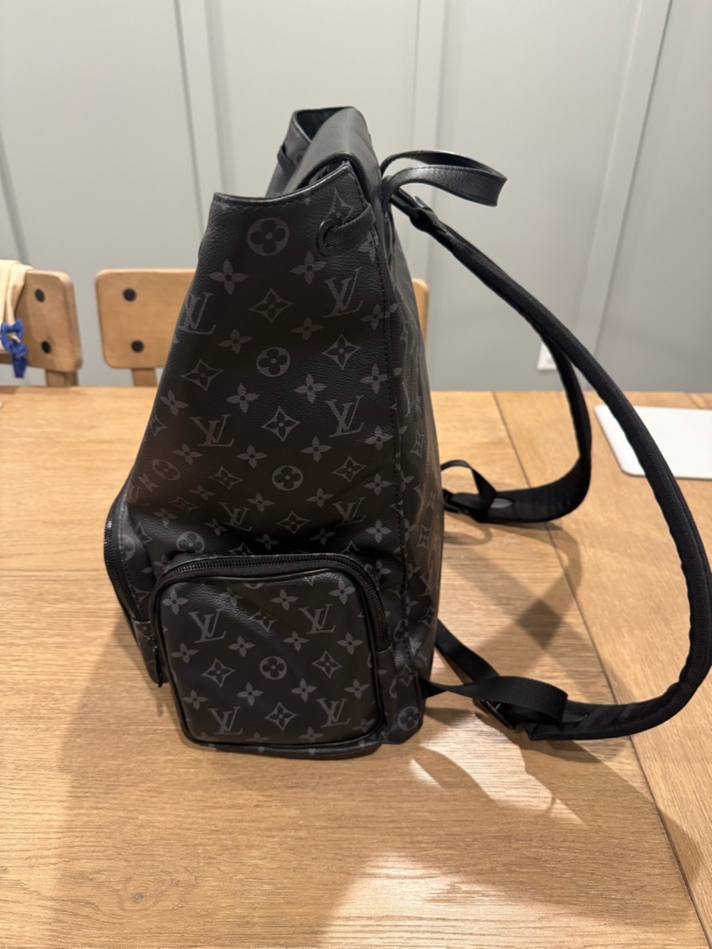 Louis Vuitton Black Monogram Canvas Men's Backpack with Leather Flap - Picture 4 of 13